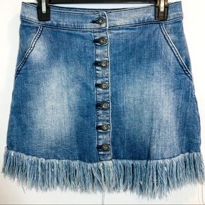 Sneak Peak Button Down Frayed Denim Skirt